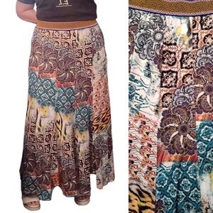 V Christina Colorful Boho Mixed Pattern Pull On Maxi Skirt Large Patchwork